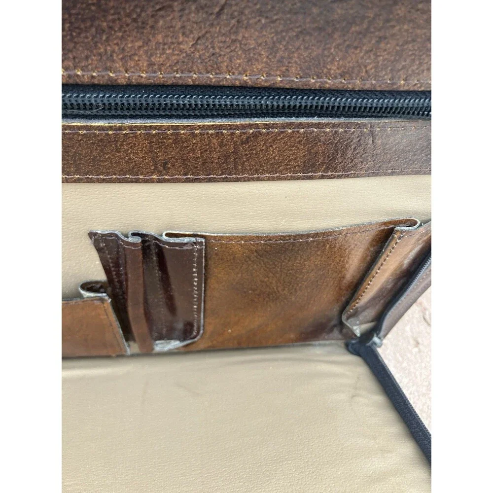 17”x11.5” VTG Brown Leather Briefcase 2 Handle Multiple Pockets Korea